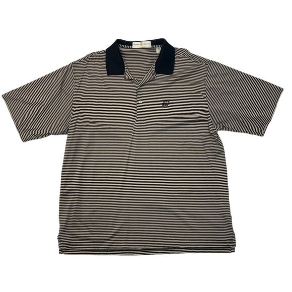 Vintage Fairway & Greene Polo Shirt Mens XL Black Beige Stripe Mercerized Cotton - Picture 1 of 9